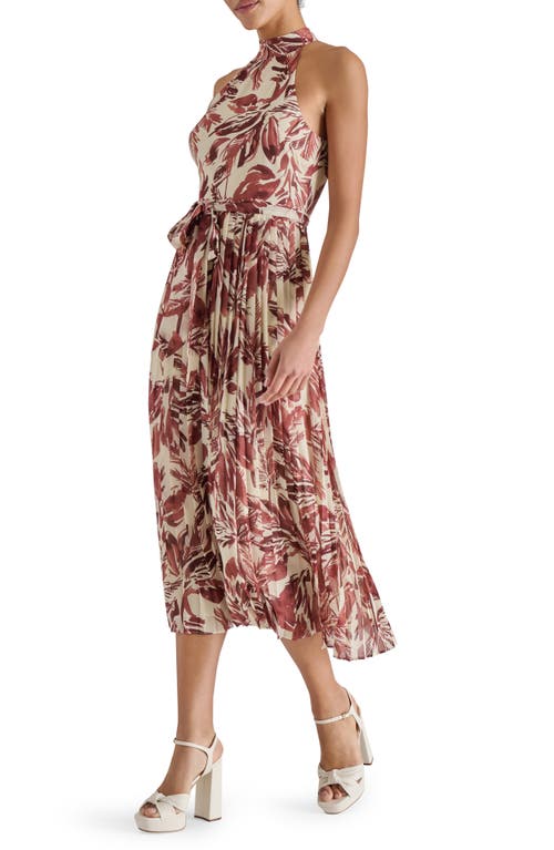 Steve Madden Rosemary Leaf Print Pleated Dress In Brown