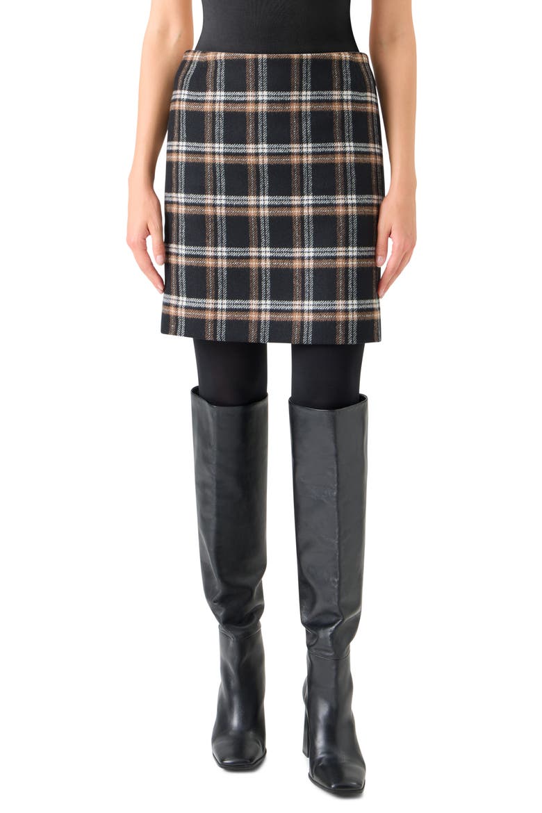 Plaid Tweed Miniskirt, Main, color, BLACK-CAMEL-CREAM