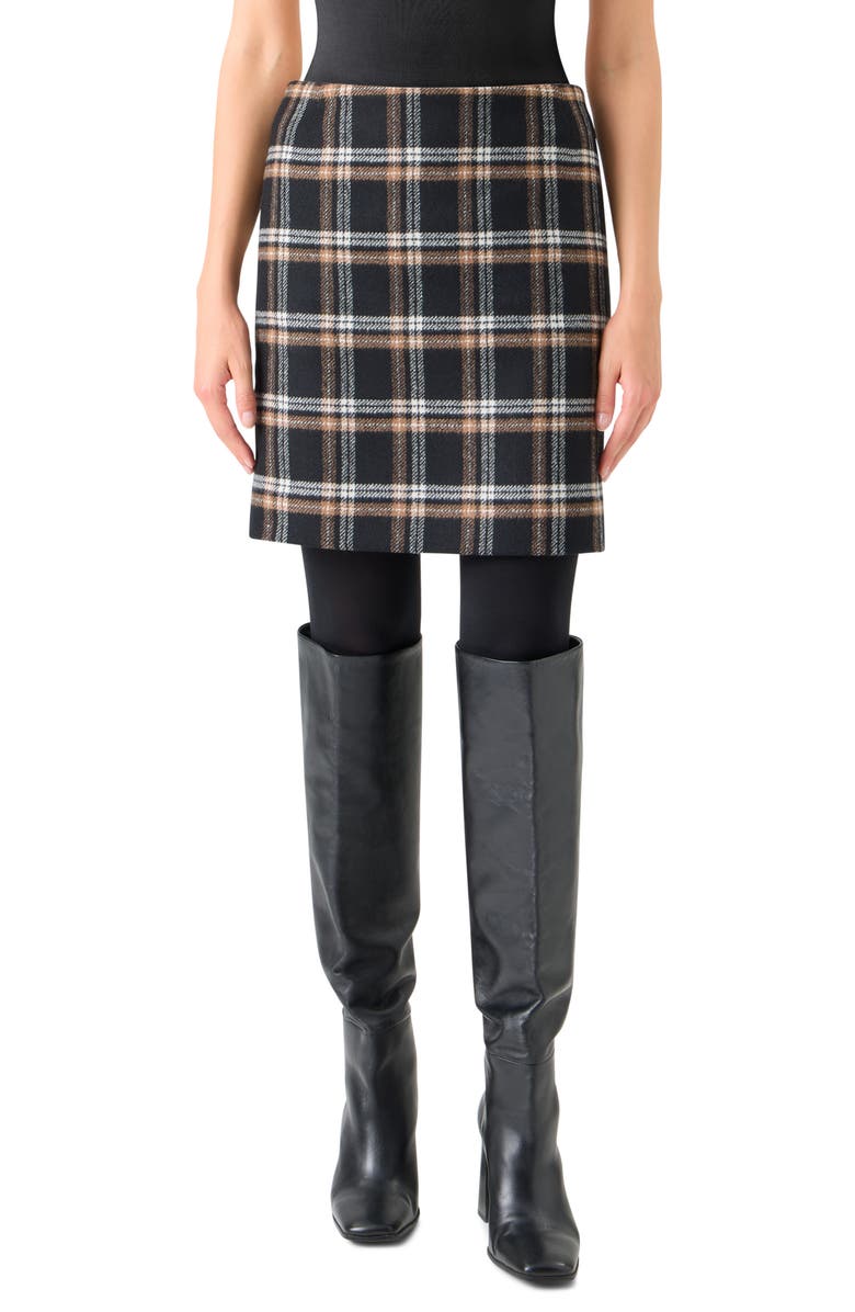 Akris punto Plaid Tweed Miniskirt, Main, color, Black-Camel-Cream