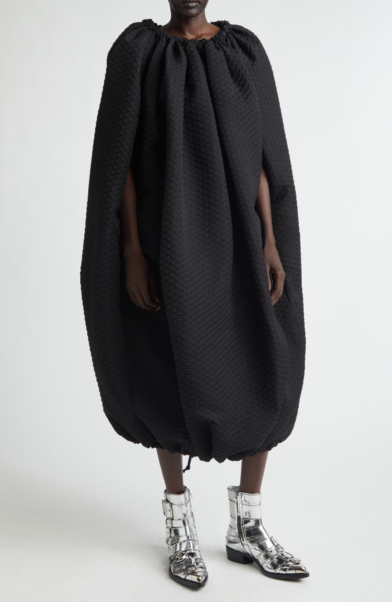 Comme des Garçons Gathered Diamond Jacquard Cocoon Dress, Main, color, Black
