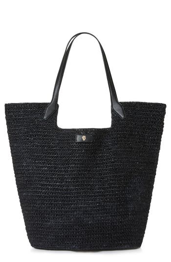 Helen Kaminski Cassia Woven Raffia Tote Bag In Charcoal/black
