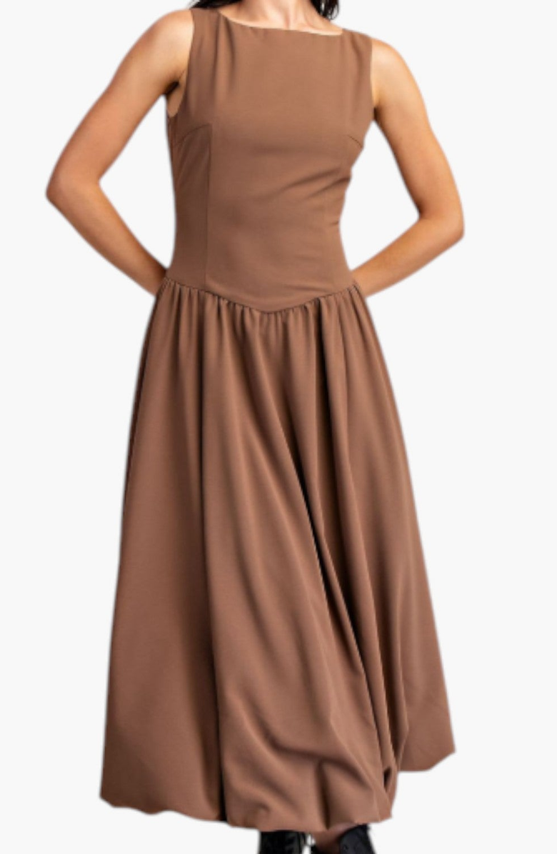 Modenaire Sleeveless Fit and Flare Midi Bubble Hem Dress with Gathered Skirt Detail, Alternate, color, 