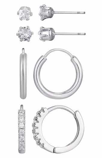 Adornia Set of 3 Cubic Zirconia Stud & Hoop Earrings