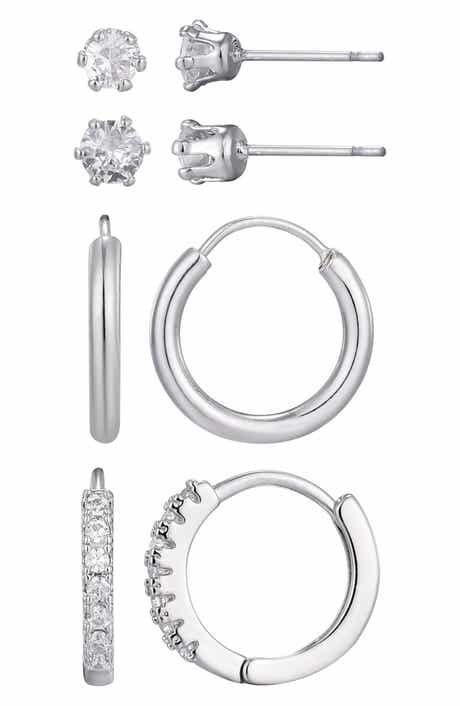 Adornia Set of 3 Cubic Zirconia Stud & Hoop Earrings