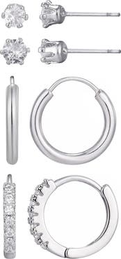 Adornia Set of 3 Cubic Zirconia Stud & Hoop Earrings