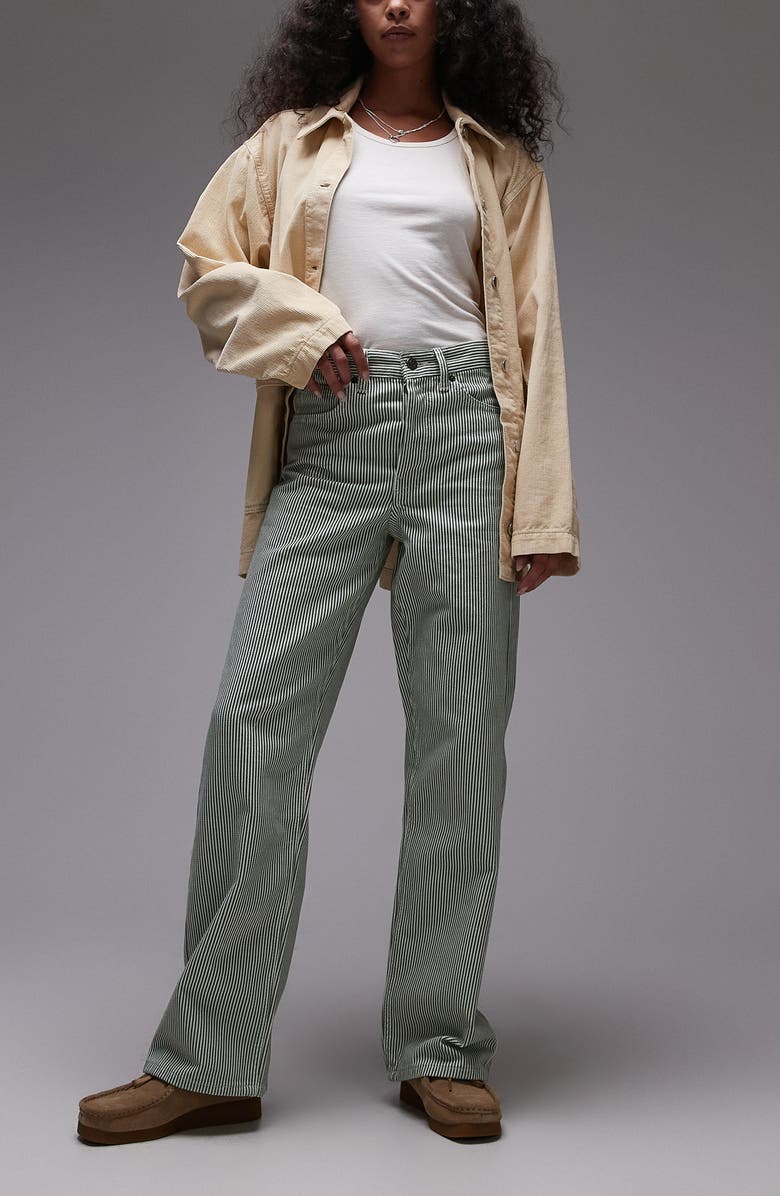 Topshop Stripe Mid Rise Column Jeans, Main, color, Mid Green