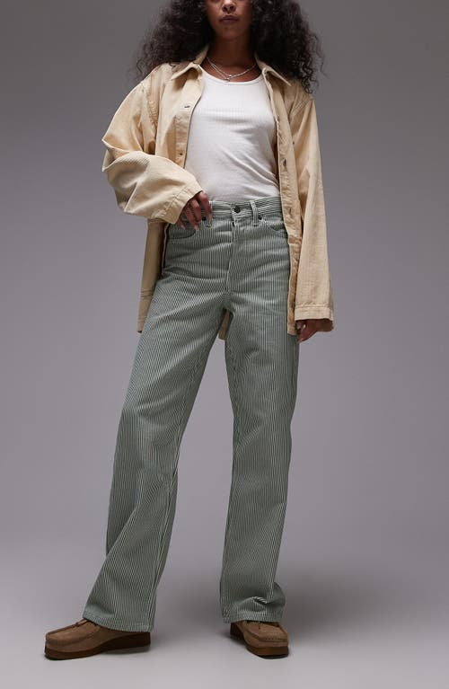 Topshop Stripe Mid Rise Column Jeans In Mid Green
