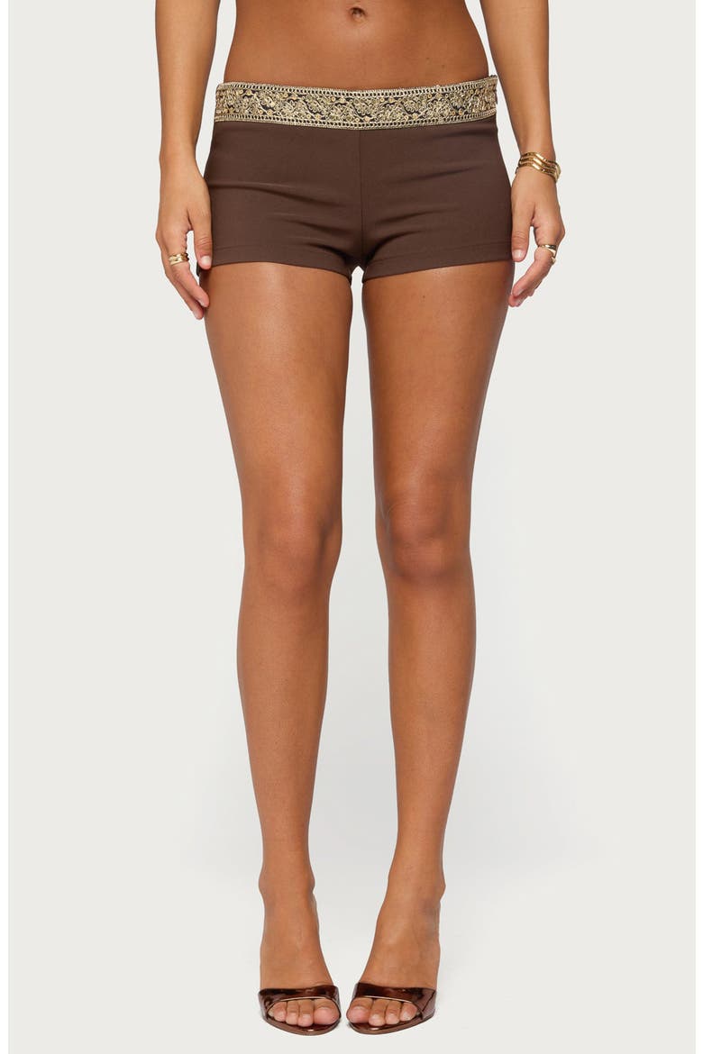 Jasia Sequin Waist Micro Shorts, Main, color, BROWN