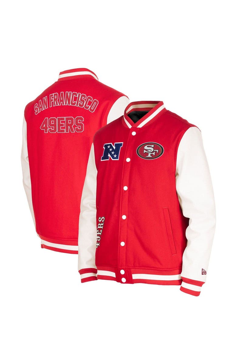 New Era Men's New Era  Scarlet San Francisco 49ers Third Down Varsity Full-Snap Jacket, Main, color, 