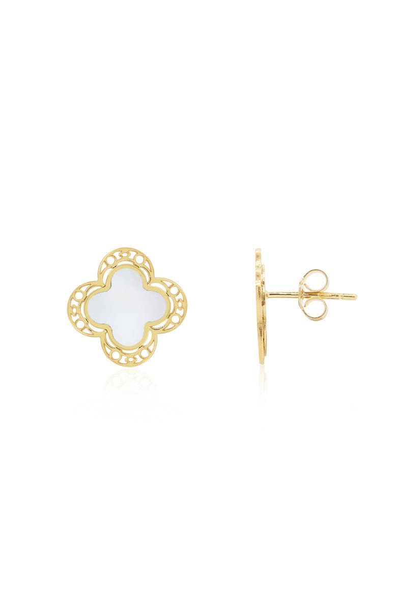 The Lovery Fine Jewelry Mother of Pearl Lace Clover Stud Earrings, Main, color, Mother Of Pearl