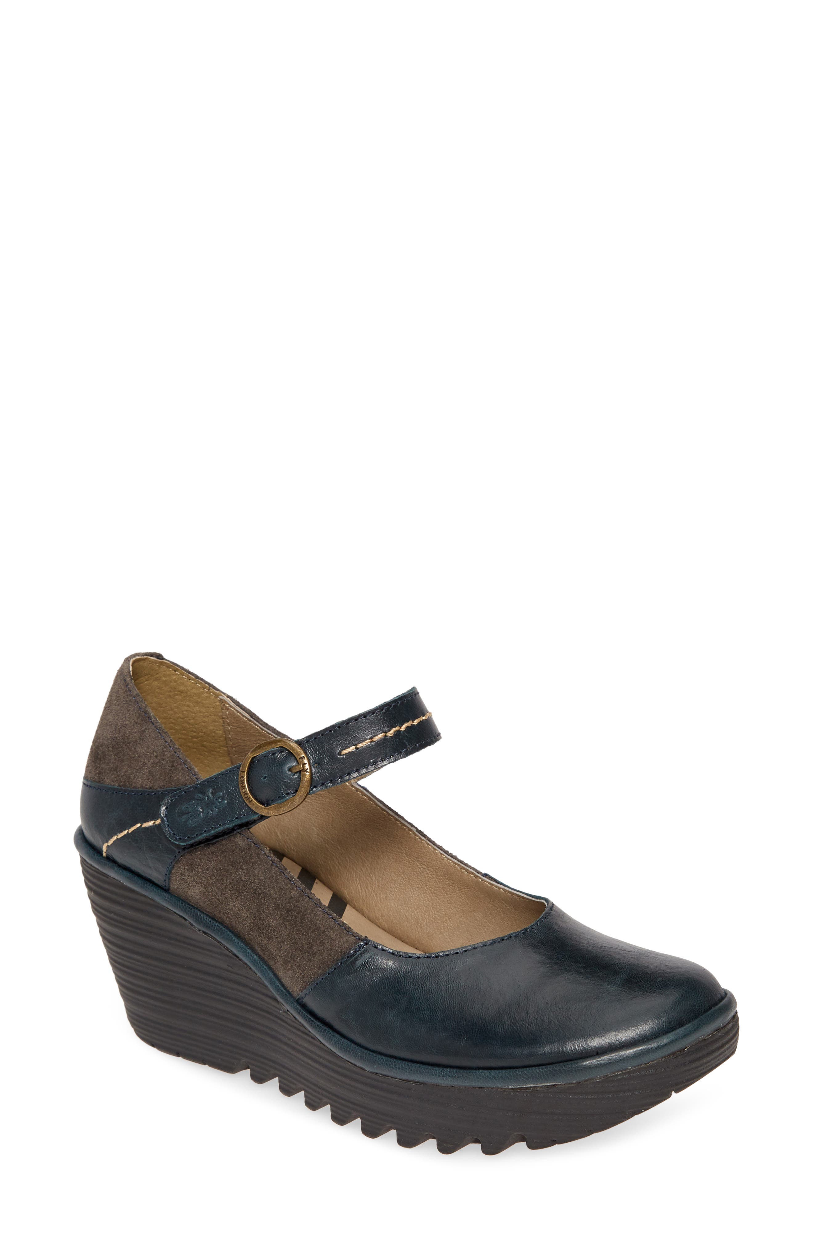 Yuko Wedge Mary Jane Pump, Main, color, DARK PETROL/ DIESEL LEATHER