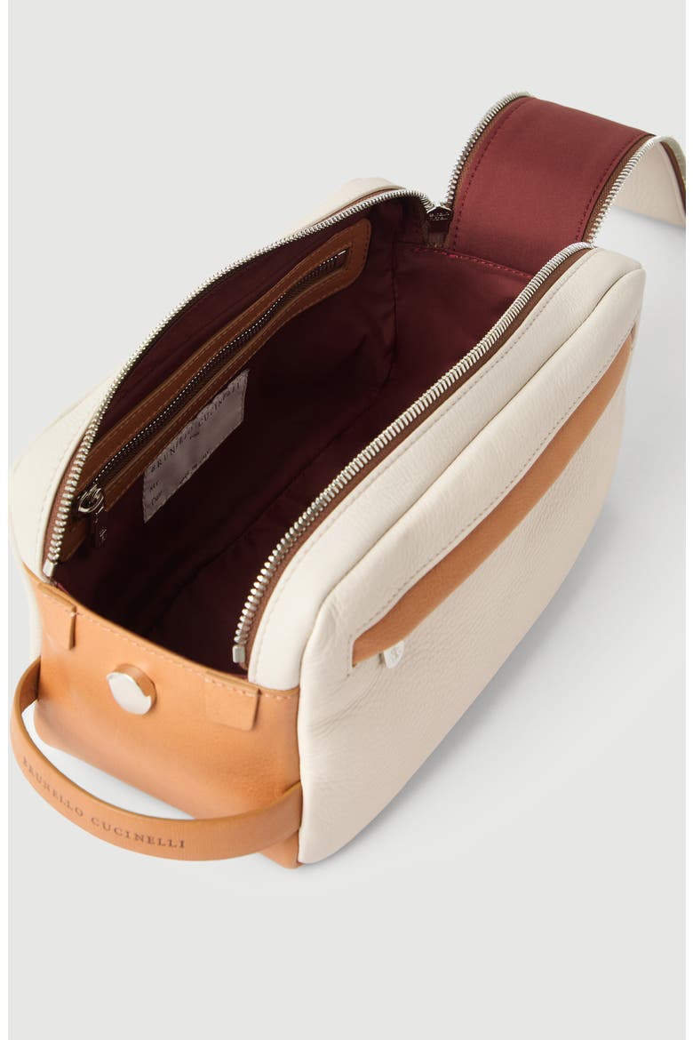Cowhide beauty case with double zipper, Alternate, color, Off-White