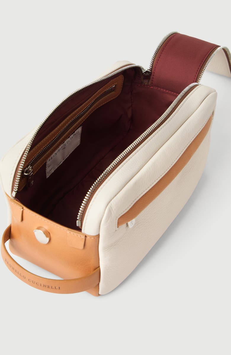 Brunello Cucinelli Cowhide beauty case with double zipper, Alternate, color, Off-White