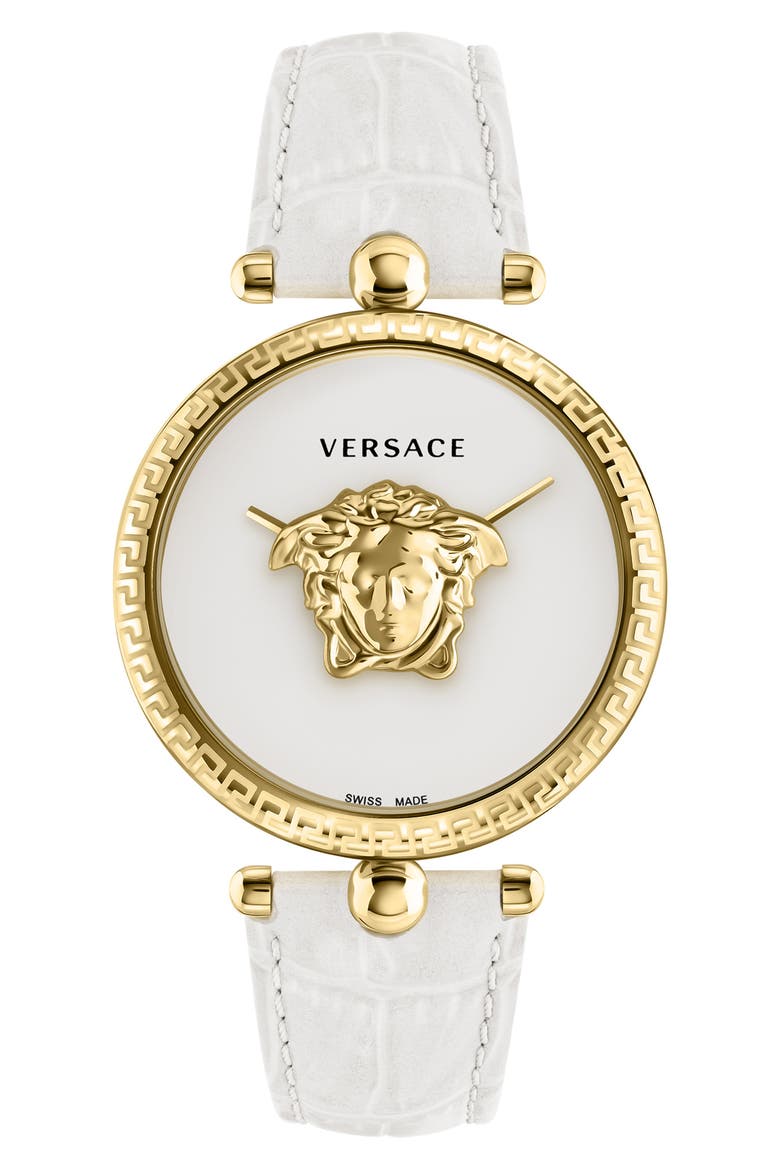 Palazzo Empire Croc Embossed Leather Strap, 39mm, Main, color, GOLD