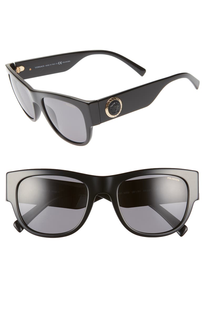 Versace 55mm Square Sunglasses, Main, color, Black/ Black Solid