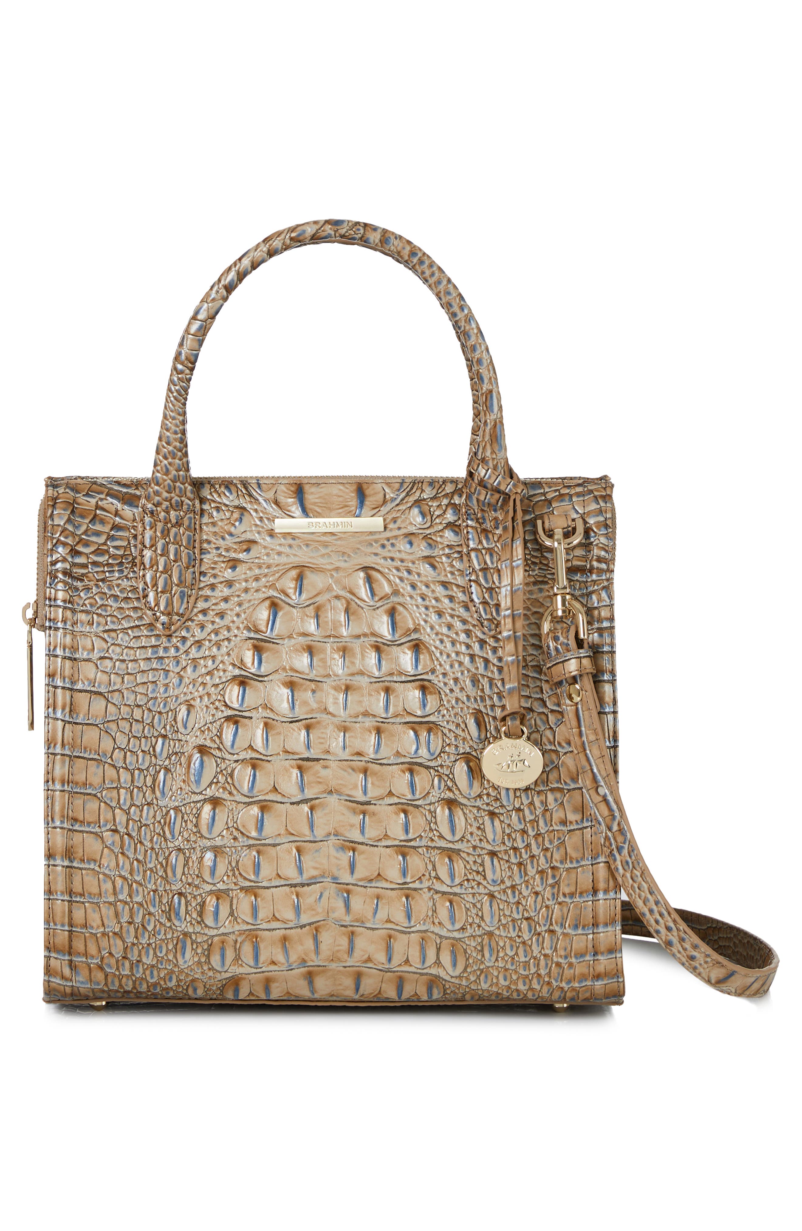 Brahmin Small Caroline Croc Embossed Leather Satchel, Alternate, color, 