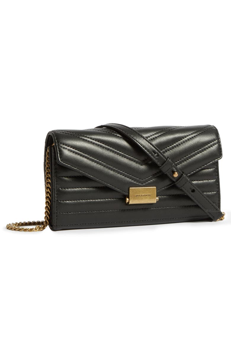 AllSaints Justine Quilted Leather Wallet on a Chain, Alternate, color,