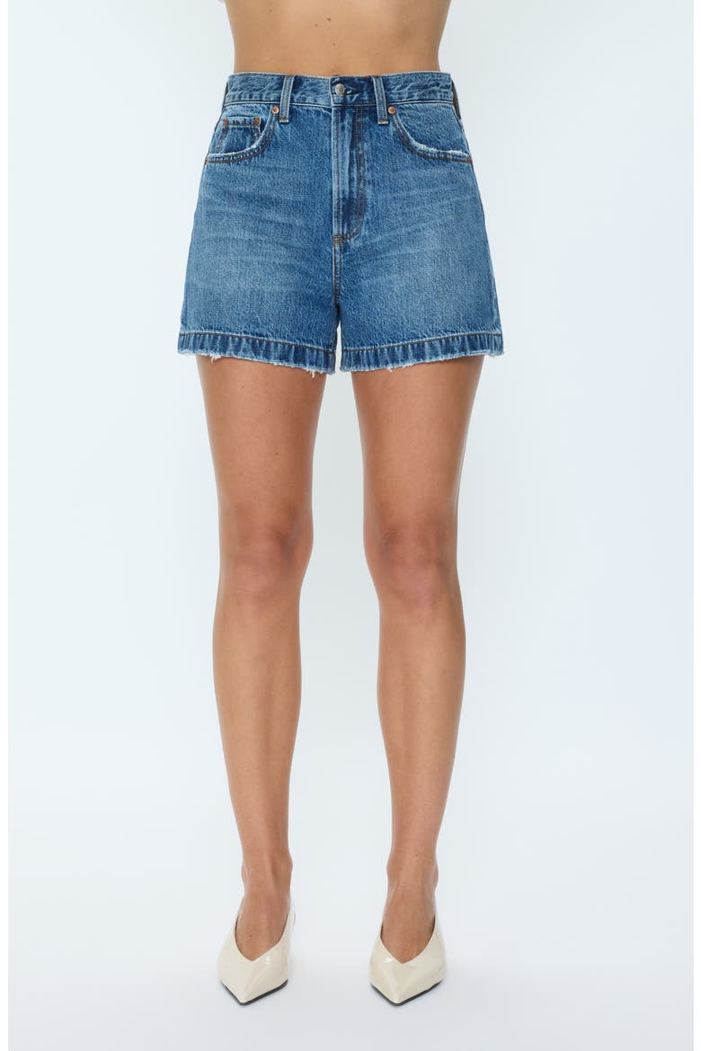 Saige High Waist Denim Shorts, Main, color, WISHBONE