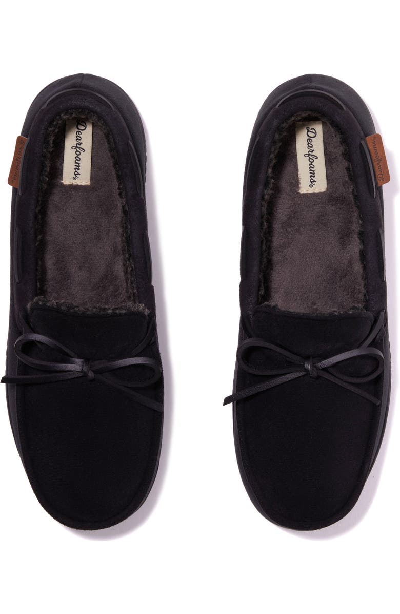 DEARFOAMS Pierce Microsuede Moccasin Slipper, Alternate, color, Black