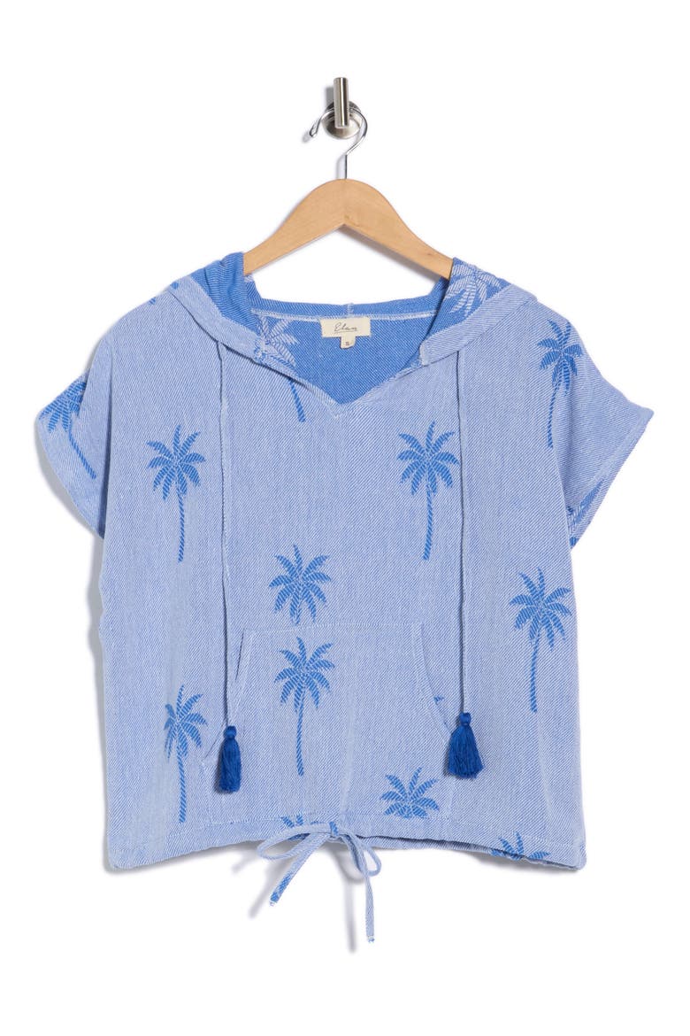 Short Sleeve Cotton Cover-Up Hoodie, Alternate, color, BLUE PALMTREE