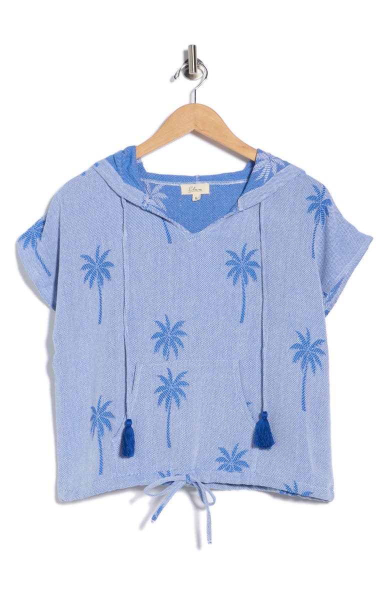 Elan Short Sleeve Cotton Cover-Up Hoodie, Alternate, color, Blue Palmtree