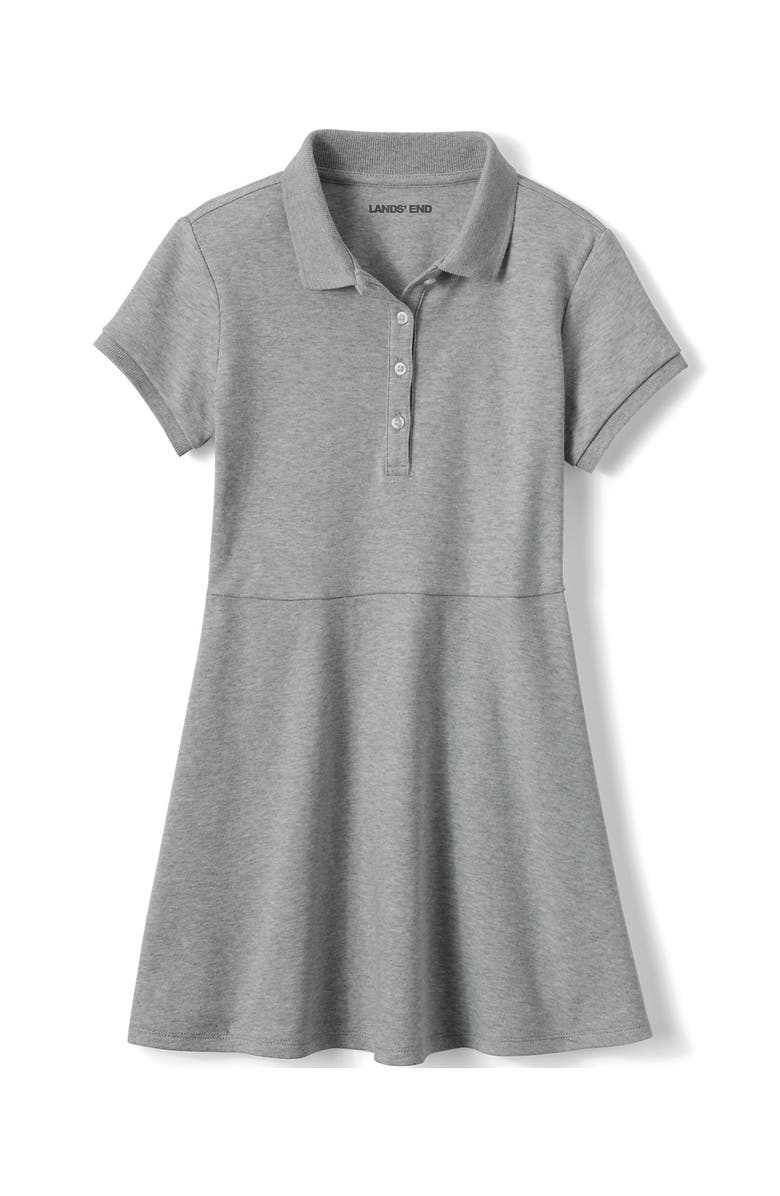 Lands' End School Uniform Girls Short Sleeve Interlock Polo Dress, Alternate, color, Gray Heather
