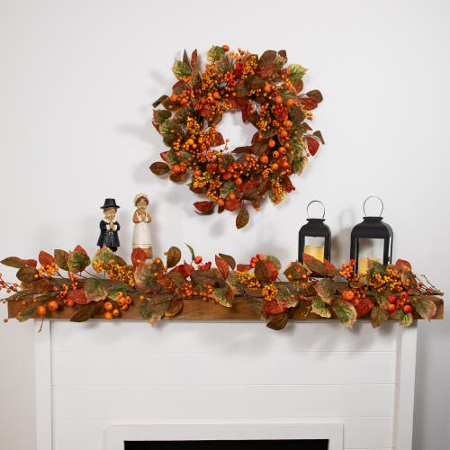 Northlight Mini Gourds And Berries Artificial Fall Harvest Wreath In Multi