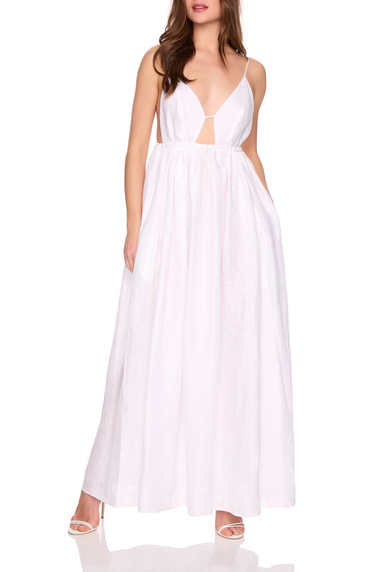 Empire Waist Sleeveless Linen Maxi Dress, Alternate, color, SUGAR
