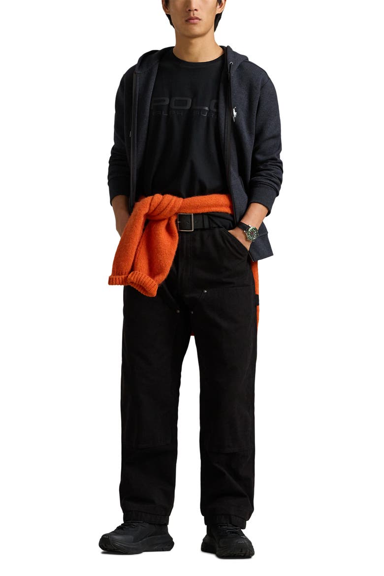 Double Knit Cotton Blend Zip Hoodie, Alternate, color, BLACK MARL HEATHER