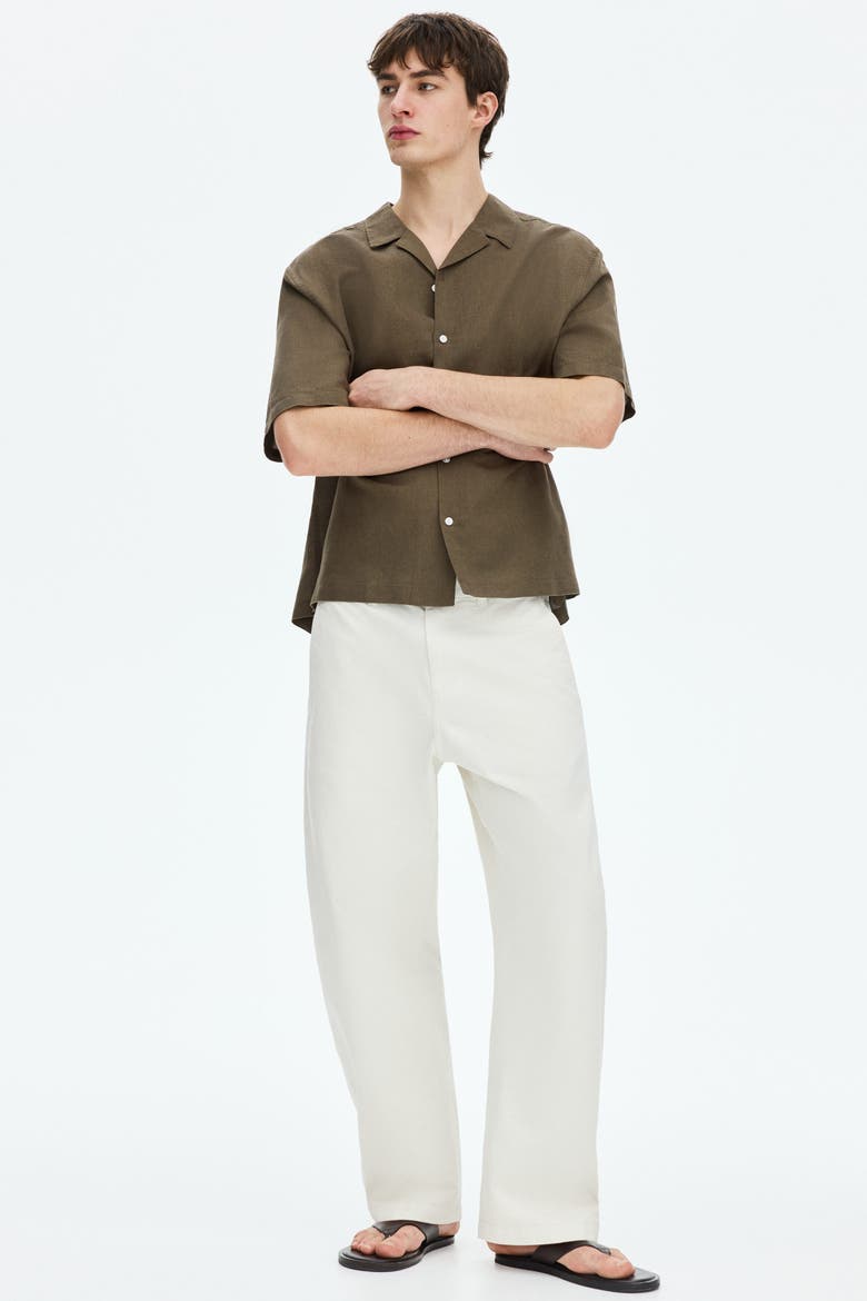 Relaxed Fit Linen-blend Resort Shirt, Alternate, color, Dark khaki green