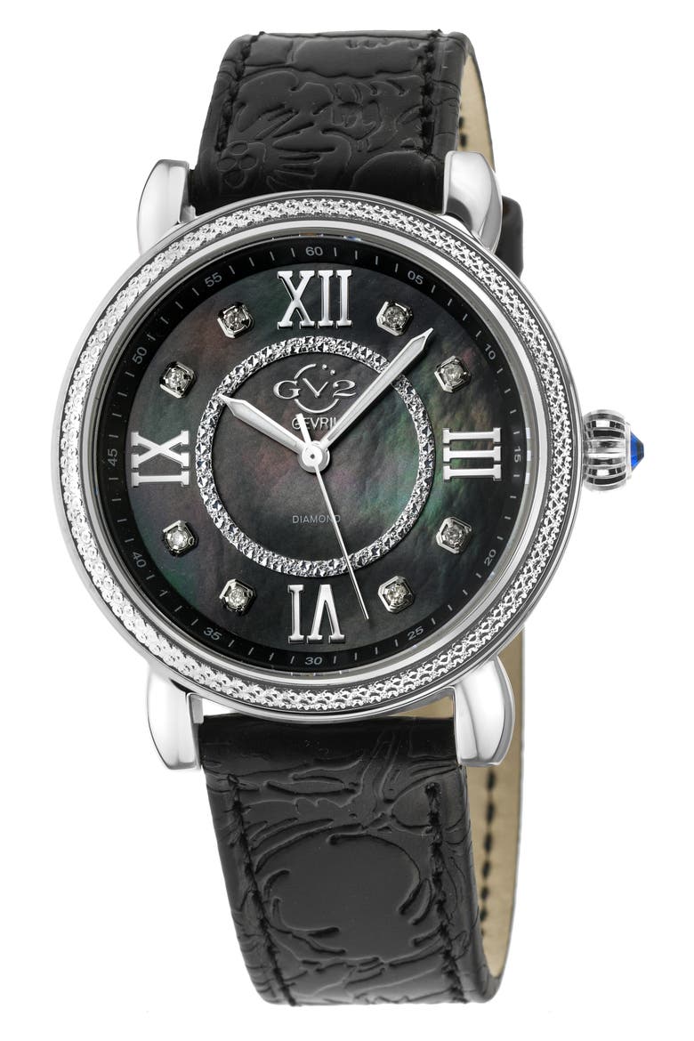 Women's Marsala Diamond Dial Leather Strap Watch, 37mm, Main, color, BLACK