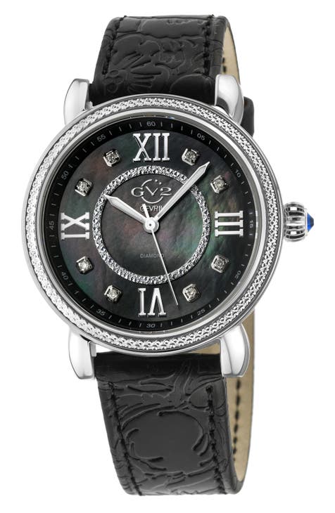 Women's Marsala Diamond Dial Leather Strap Watch, 37mm