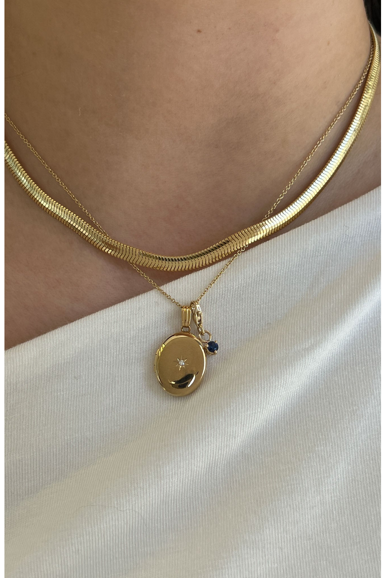 Maison Oval Locket Necklace Diamond, Alternate, color, Gold - Micro Rolo Chain