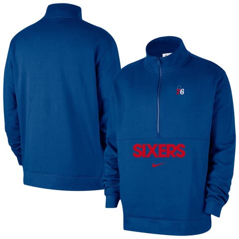 Men's Nike Blue Philadelphia 76ers Courtside Club Half-Zip Jacket
