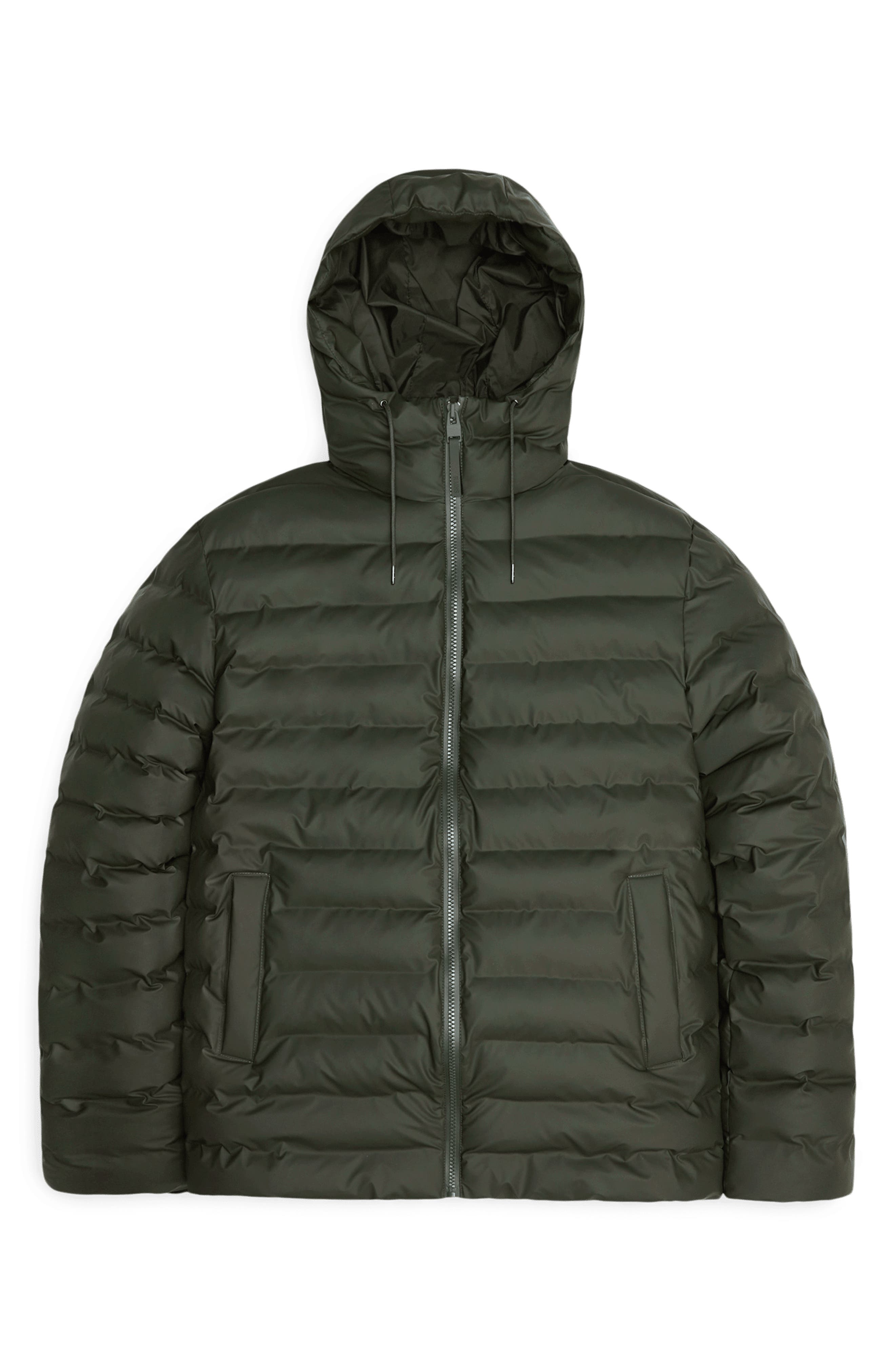 Rains Lohja Waterproof & Wind Resistant Insulated Hooded Puffer Jacket in Green 