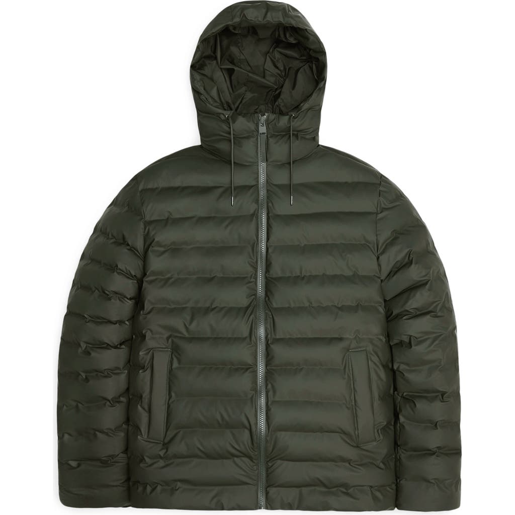 Rains Lohja Waterproof & Wind Resistant Insulated Hooded Puffer Jacket in Green