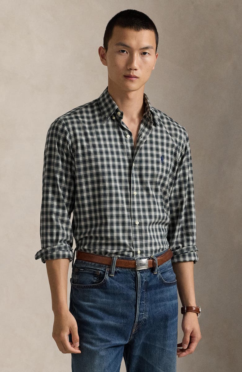Polo Ralph Lauren Classic Fit Gingham Sanded Twill Button-Down Shirt, Alternate, color, Blue Green Multi