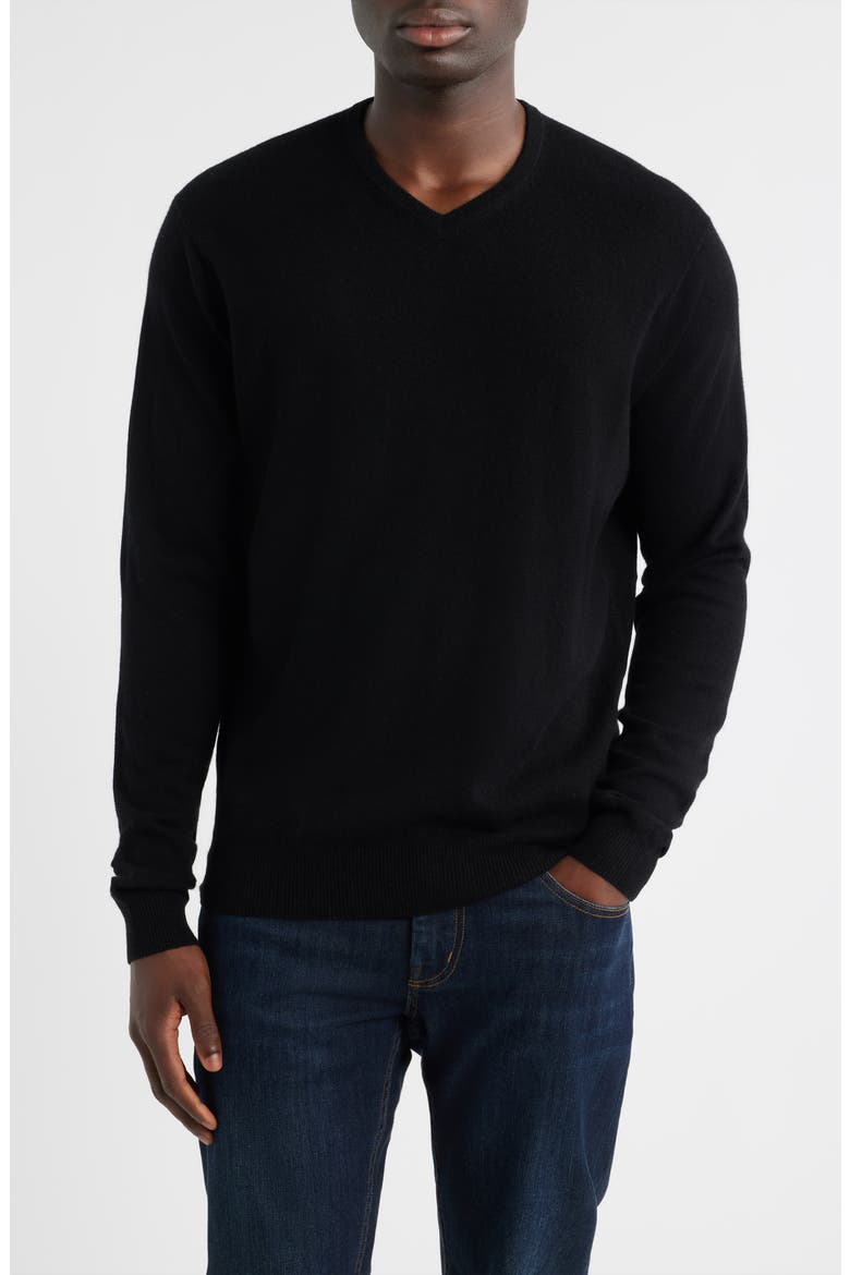 Crown Heritage Cashmere V-Neck Sweater, Main, color, BLACK