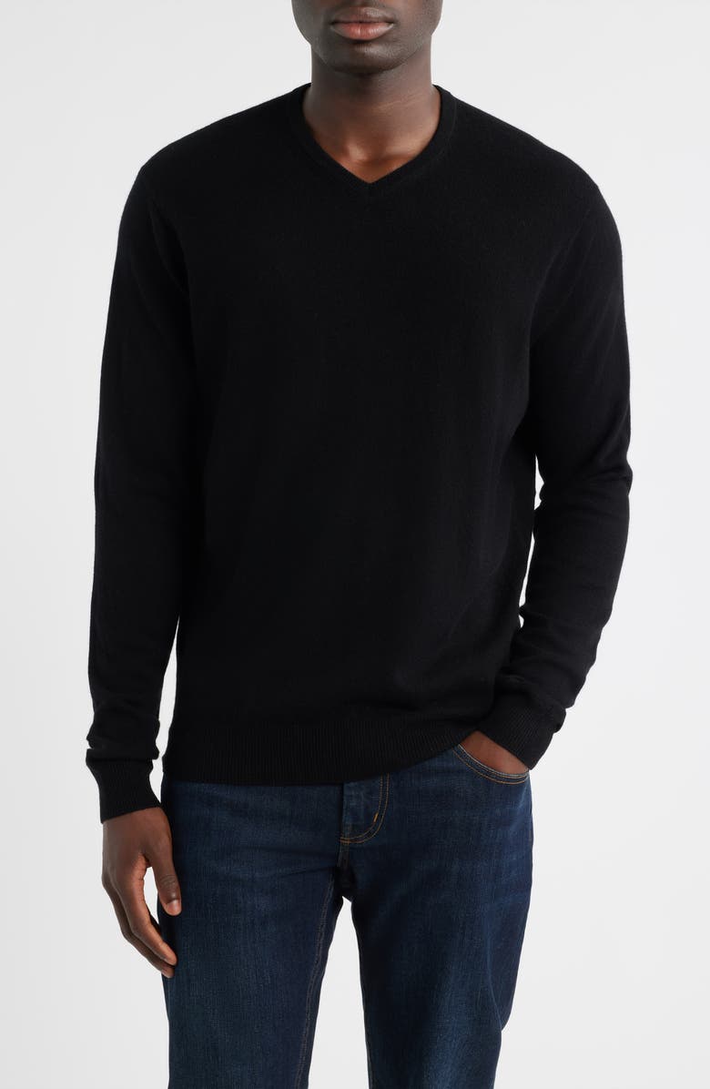 Peter Millar Crown Heritage Cashmere V-Neck Sweater, Main, color, Black