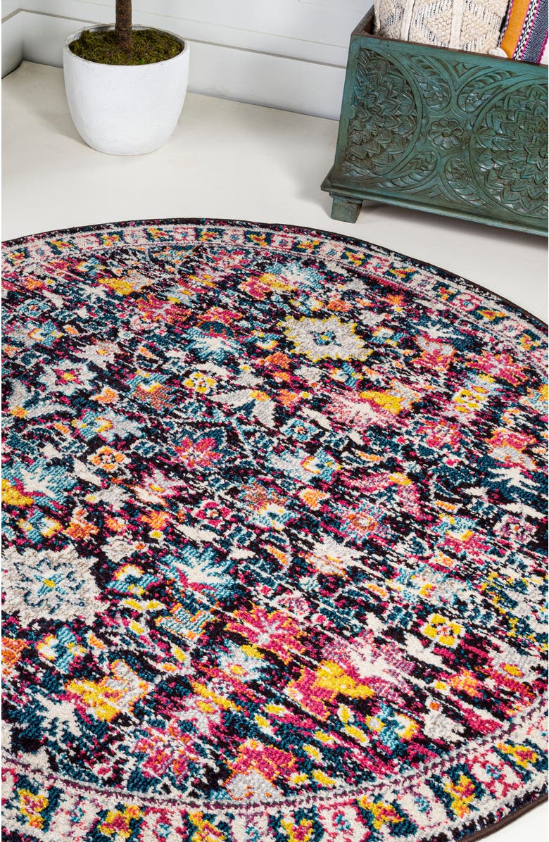 JONATHAN Y Modern Persian Boho Floral Round Area Rug, Alternate, color, Multi/Purple