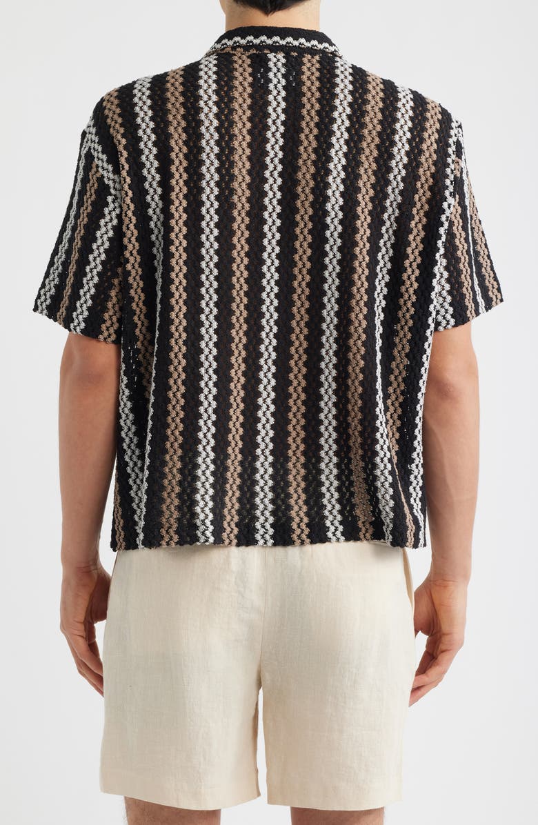 Percival Wade Openwork Stripe Camp Shirt, Alternate, color, Black