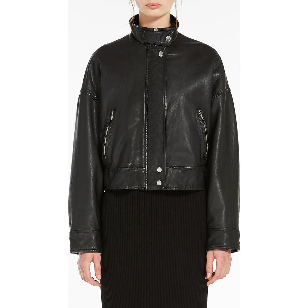 Weekend Max Mara Angel Stand Collar Leather Jacket in Black  product