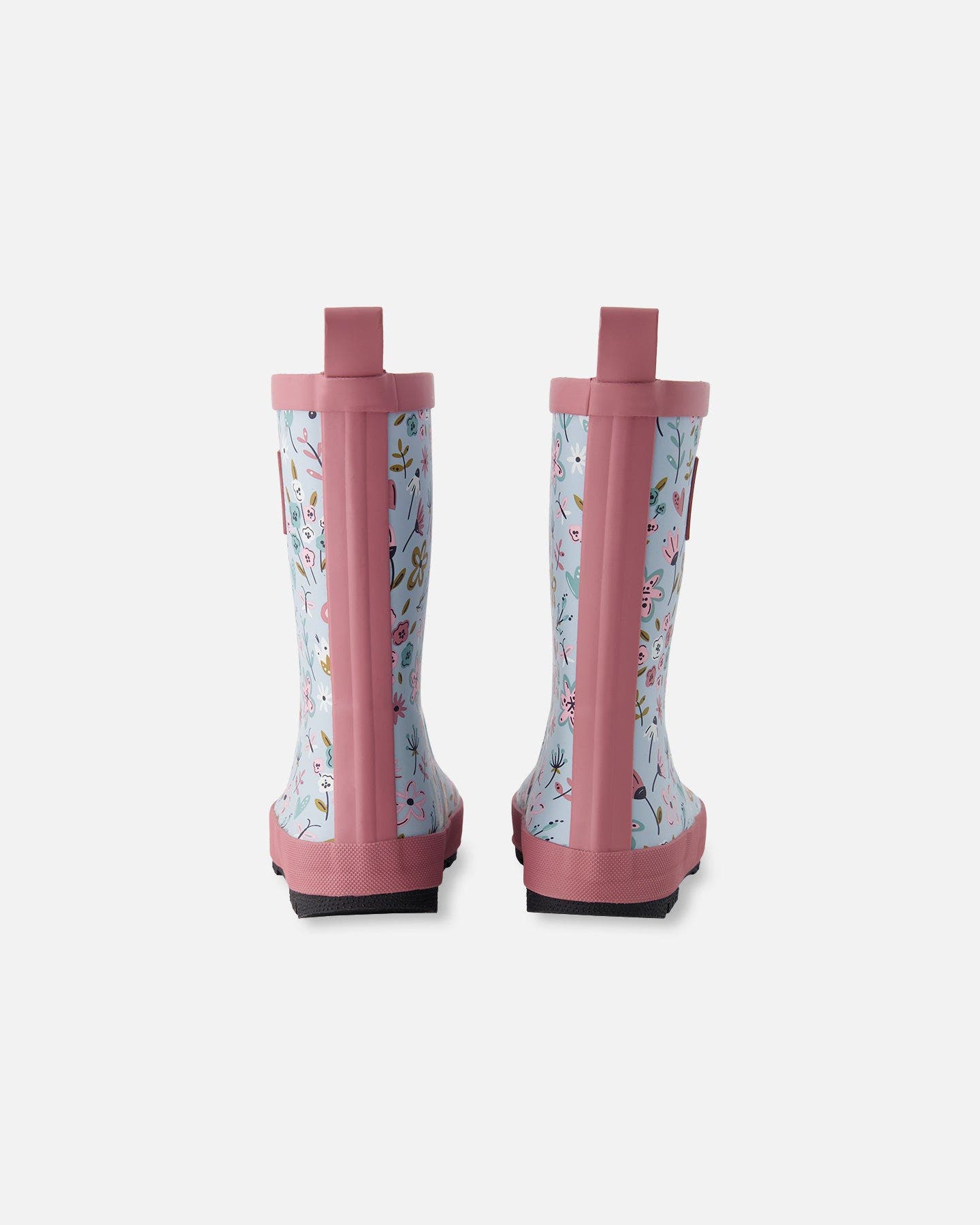 Deux par Deux Waterproof Mini Flower Rain Boots in Natural Rubber, Alternate, color, Blue Mini Flower Print