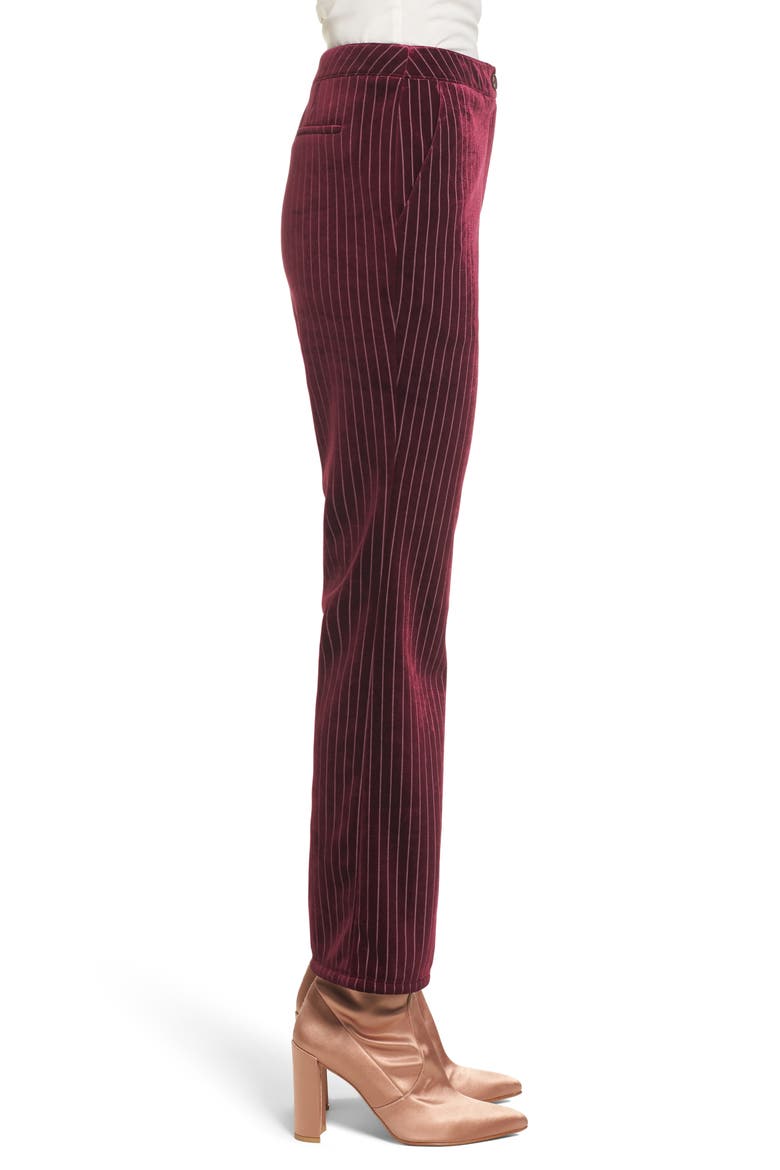Velour Ankle Trousers, Alternate, color, RED TANNIN DOTTED STRIPE