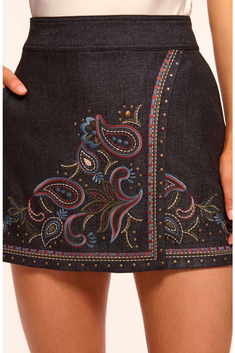 Lauren Paisley Embroidery Denim Miniskirt, Alternate, color, DARK DENIM MULTI