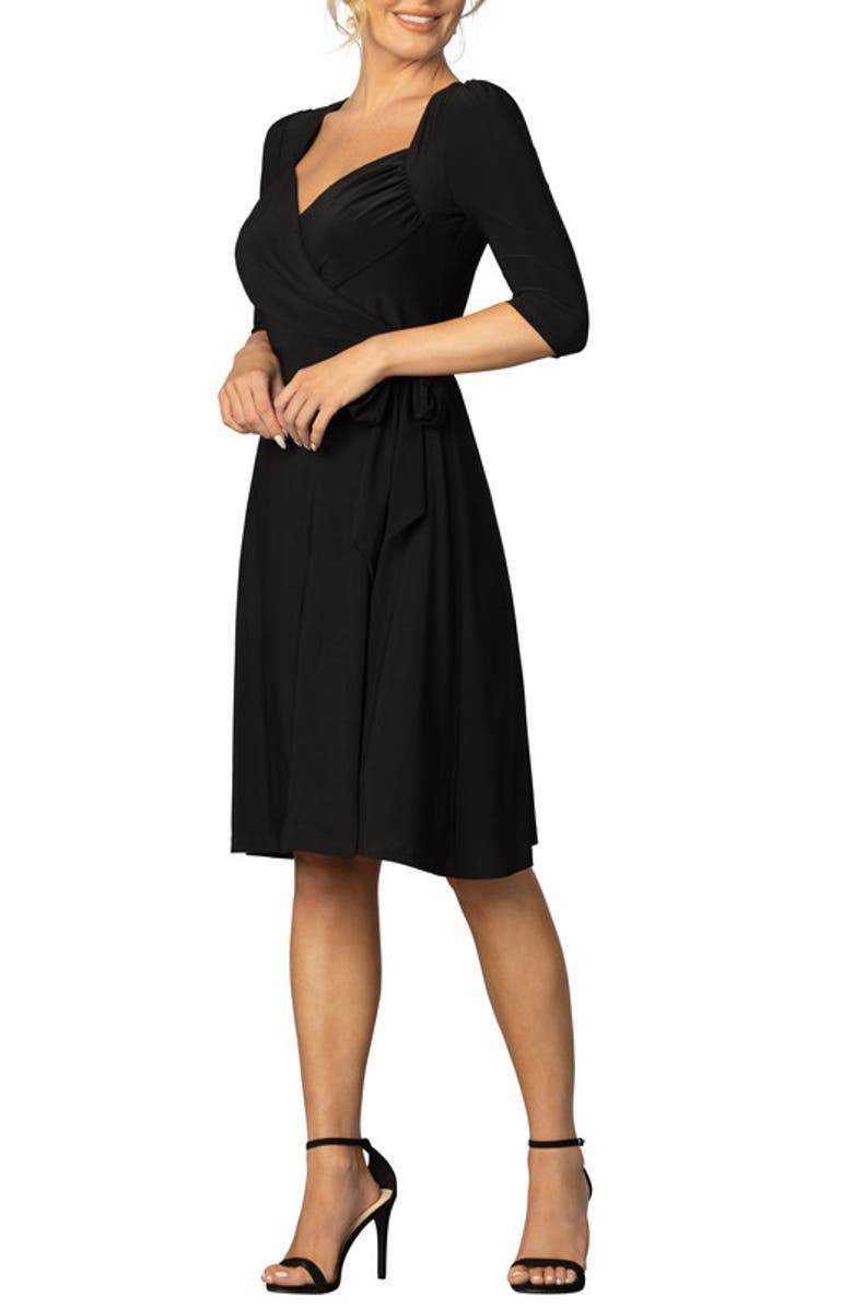 Kiyonna Sweetheart Midi Wrap Dress, Alternate, color, Black Noir