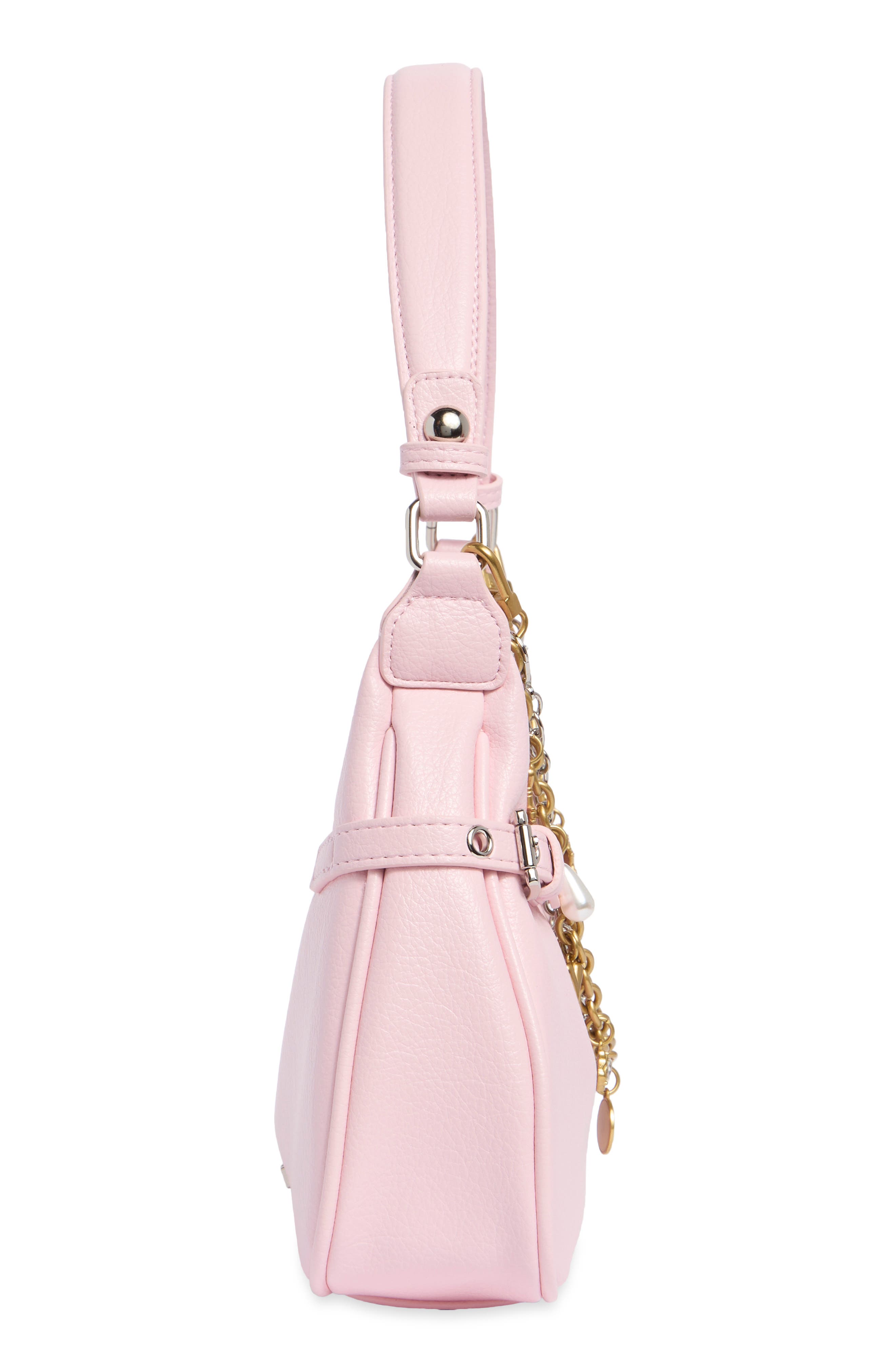 Textured Chain Faux Leather Shoulder Bag, Alternate, color, BALLET PINK