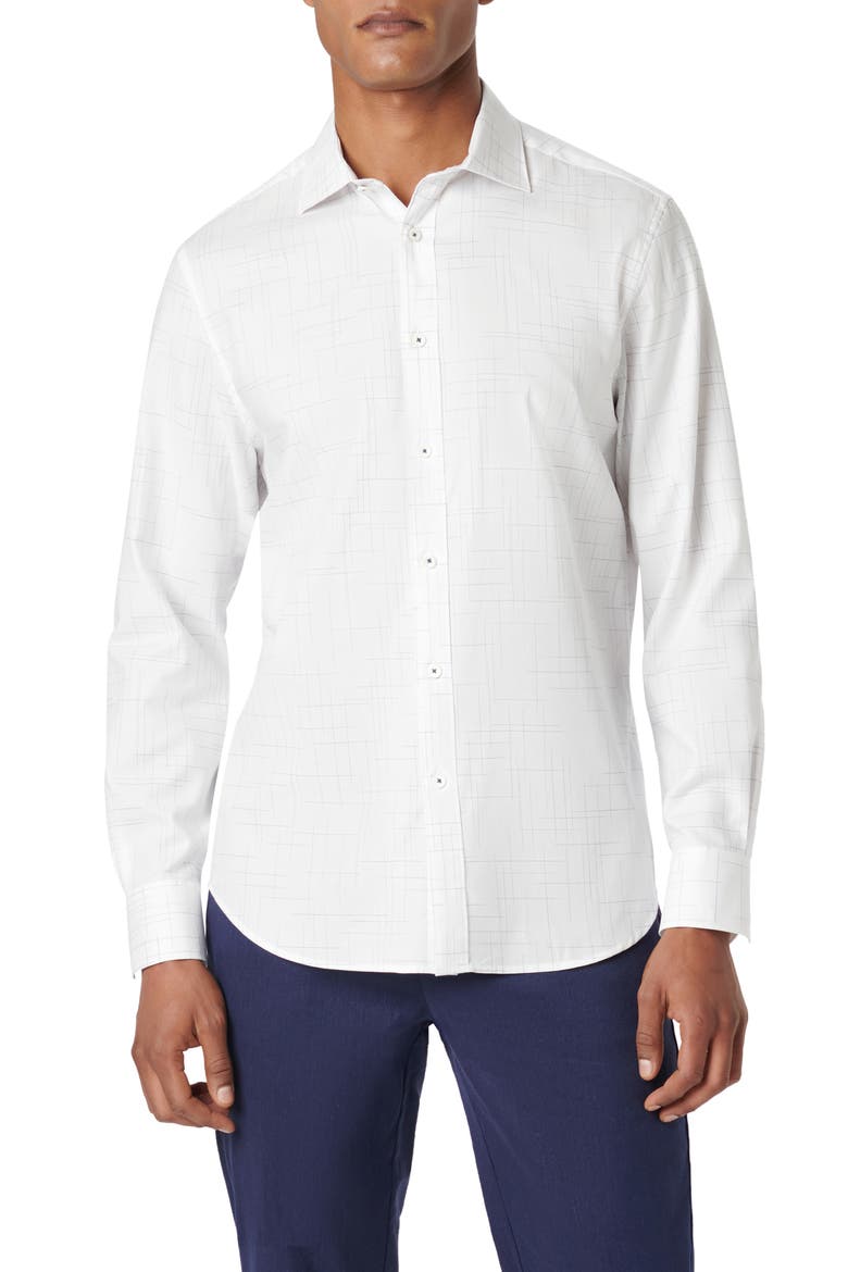 Axel Geo Print Stretch Button-Up Shirt, Main, color, WHITE