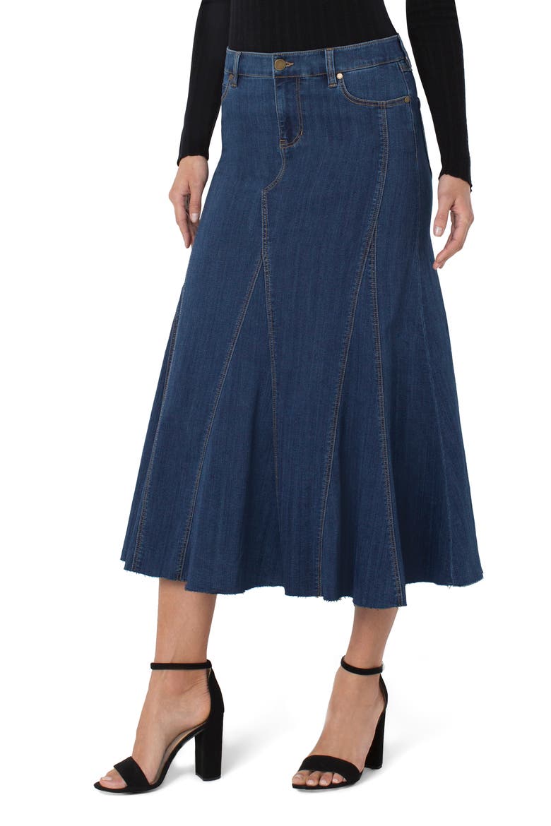 Multi Panel Fray Hem Denim Skirt, Main, color, BRIARWOOD