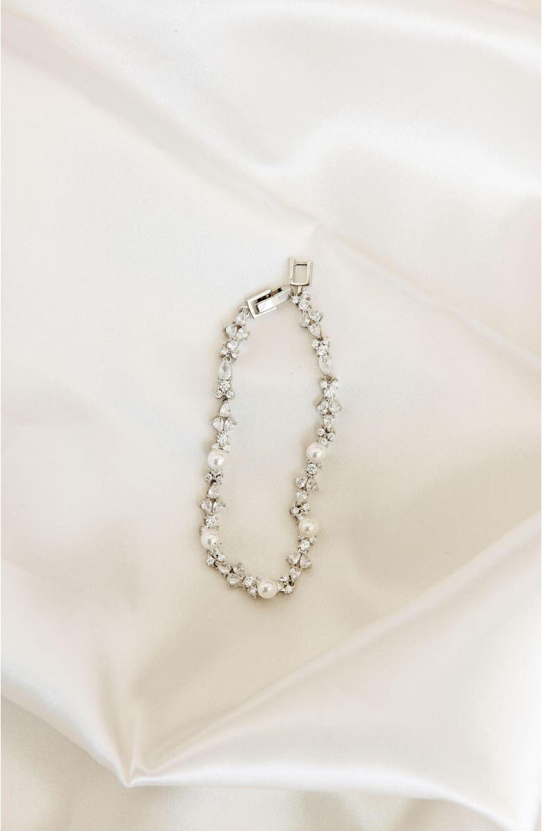 Untamed Petals Opulent Pearl and Crystal Bracelet, Alternate, color, Silver